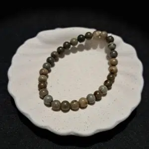 Bracelet perles Jaspe 'feuille d'argent' - 6mm