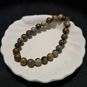 Bracelet perles Jaspe 'feuille d'argent' - 8mm