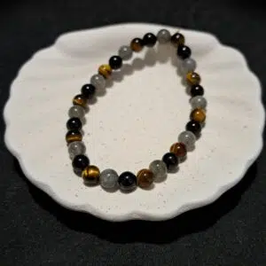Bracelet perles Labradorite, Tourmaline, Œil de tigre - 6mm