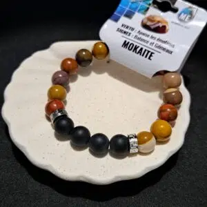 Bracelet perles Jaspe 'mokaïte' + Onyx dépoli - 10mn