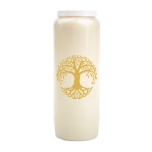 Neuvaine blanche avec arbre de vie dorée.