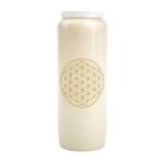 Neuvaine blanche avec fleur de vie dorée.
