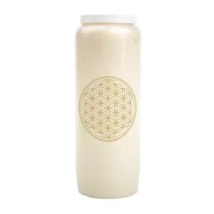 Neuvaine blanche avec fleur de vie dorée.