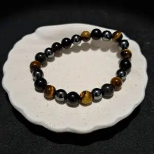 Bracelet Obsidienne noire, Hématite, Œil de tigre - 8mm