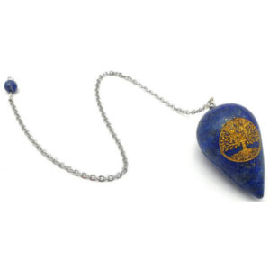 Pendule en Lapis-lazuli gravé d'un arbre de vie doré.
