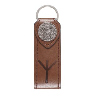 Porte-clés : Vegvísir & Rune Algiz (protection) - simili cuir.