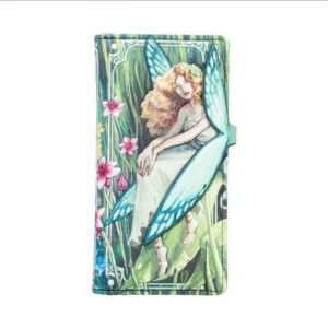 Portefeuille : Fée verte assise sur feuille.