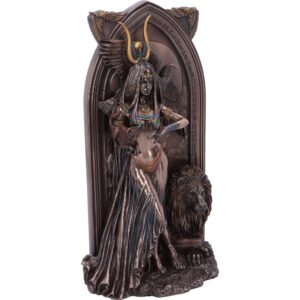 Statue La prêtresse Isis avec son chat et lion par Ruth Thompson.