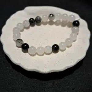Bracelet perles Quartz à inclusion de Tourmaline - 8mm