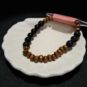 Bracelet perles Tourmaline, Pierre de lave & bois - 8mm