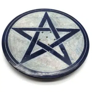 Pentacle brûle-encens en stéatite noire et grise.