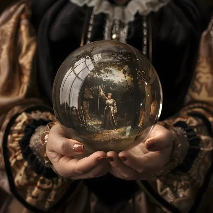 Photo d'une voyante tenant une boule de cristal.